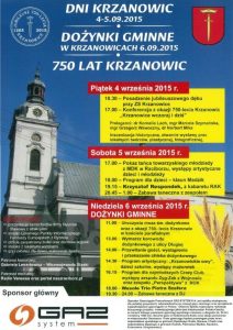 plakat zapraszający na obchody 750 lat Krzanowic  oraz na Dożynki Gminne